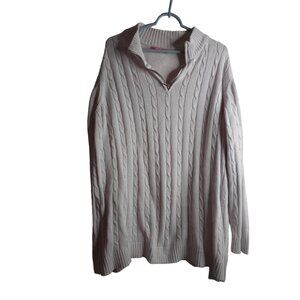 Woman Within 26/28 2x Zip Henley collared cable knit Lilac Sweater cotton V-neck